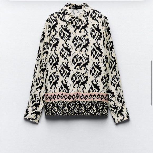 New Patterned Black and White shirt with Pink Accents - Picture 5 of 6